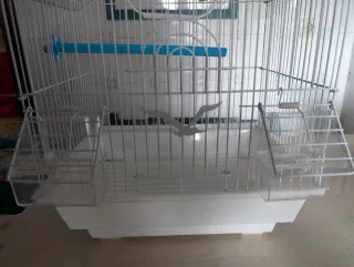 Jaula para aves,  blanca y azul