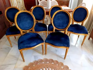 Sillas Luis XVI Terciopelo Azul y Dorado