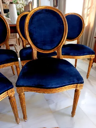Sillas Luis XVI Terciopelo Azul y Dorado