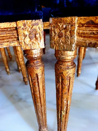 Sillas Luis XVI Terciopelo Azul y Dorado