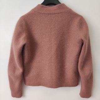 Cardigan de punto peludo rosa polvoriento