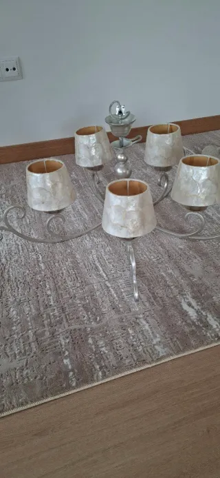 Lámpara pan de plata con tulipa de nácar