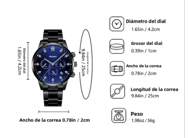 Reloj Caballero Geneva Negro y Azul