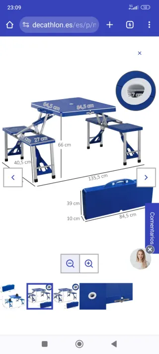 Mesa Plegable Camping Outsunny Azul