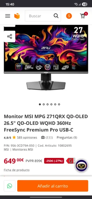 Monitor MSI 2K QD-OLED 360Hz