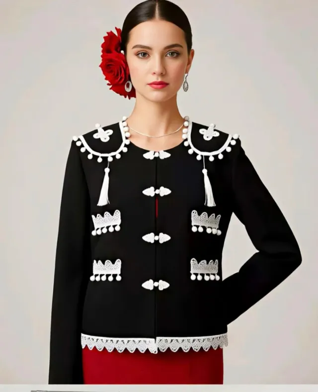 Chaqueta Flamenca Negra Bordada