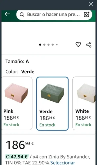 Joyero  grande verde acolchado con cierre dorado