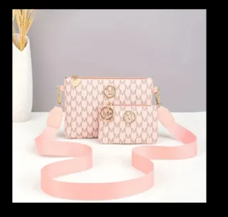 Set 2 Bolsos Mujer Logo M Rosa y Dorado