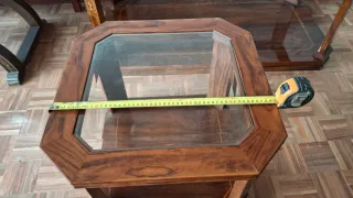 Conjunto mesas auxiliares salón madera y cristal