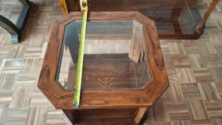 Conjunto mesas auxiliares salón madera y cristal