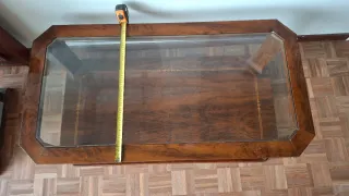 Conjunto mesas auxiliares salón madera y cristal