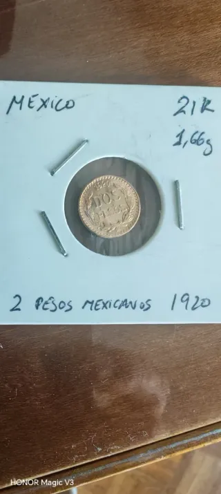 2 Pesos Mexicanos 1920 Oro 21K