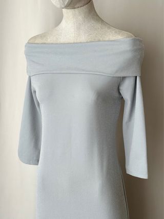 Vestido escote bardot purpurina años 90