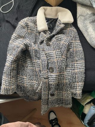 Abrigo de lana cuadros beige/multicolor