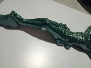 Figura Cristo Metálico Verde Vintage