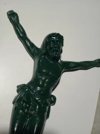 Figura Cristo Metálico Verde Vintage