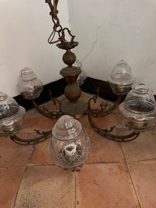 Lámpara araña bronce antigua cristal