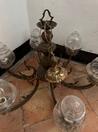 Lámpara araña bronce antigua cristal