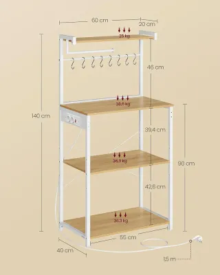 Estantería Cocina con Enchufes 140cm VASAGLE KKS014Y02