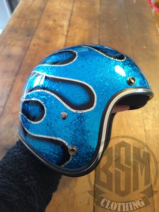 Casco metal flake flames blu