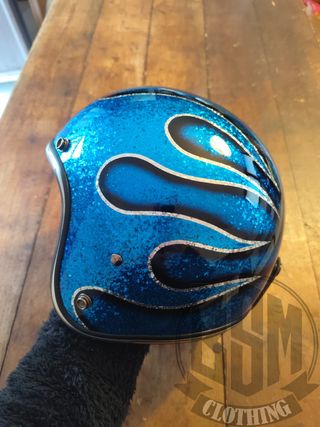 Casco metal flake flames blu