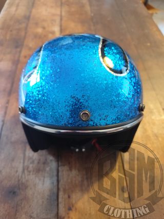 Casco metal flake flames blu