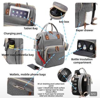 Mochila Cambiador Bebé Grande Gris