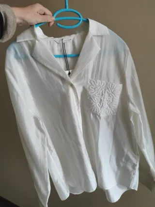 Camisa Zara Talla S Blanca Bordada