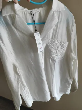 Camisa Zara Talla S Blanca Bordada