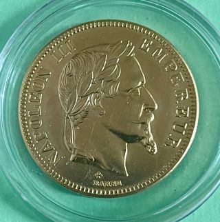 Moneda de oro puro y plata Napoleón III, 1862