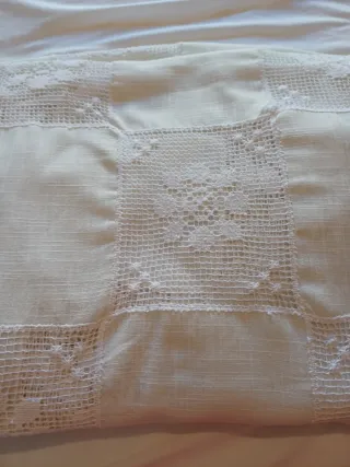 Colcha hecha a mano crochet y tela