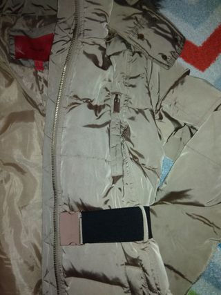 Plumífero Mango Beige Talla L con Cinturón