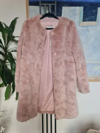 Abrigo pelo sintético rosa palo