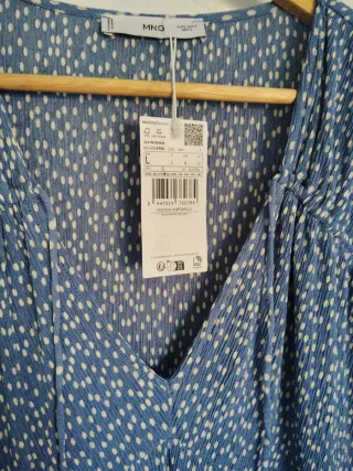 Vestido largo Mango azul lunares talla L