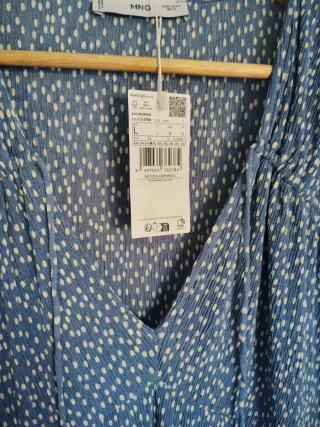 Vestido largo Mango azul lunares talla L