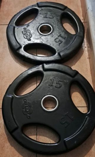 PESAS 4 DISCOS OLIMPICOS DE 5KG Y MAS