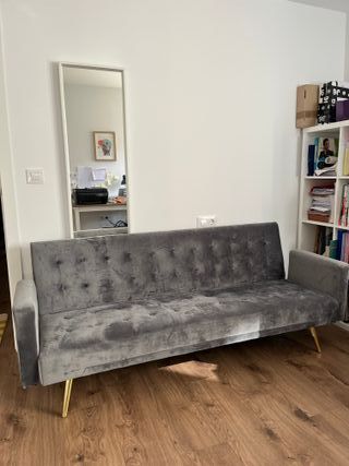 Sofá Cama Terciopelo Gris Sklum