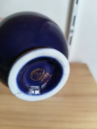 Jarrón Limoges Azul y Dorado Porcelana