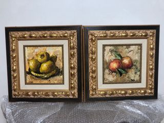 Coppia di dipinti a olio di frutta