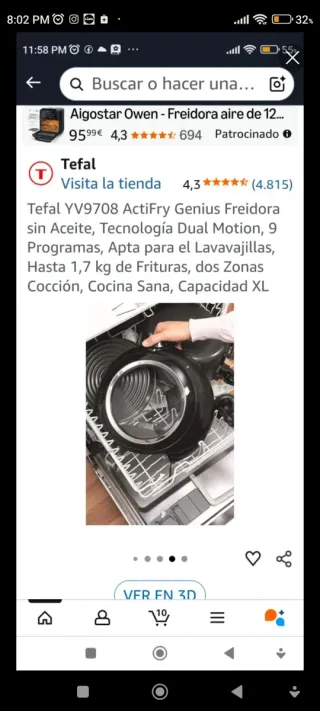 Freidora Aire Tefal Actifry Genius XL 1.7kg