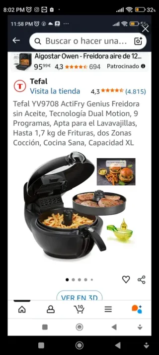 Freidora Aire Tefal Actifry Genius XL 1.7kg