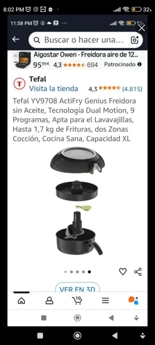 Freidora Aire Tefal Actifry Genius XL 1.7kg