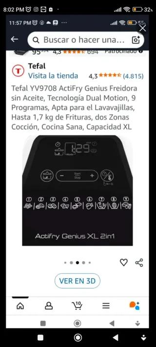 Freidora Aire Tefal Actifry Genius XL 1.7kg