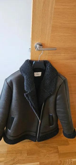 Cazadora piel borreguillo marrón/verde