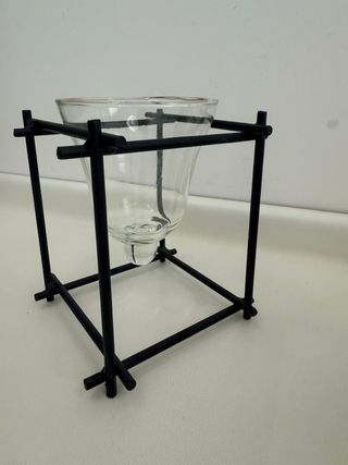 Portacandele design metallo nero e vetro