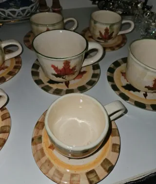 Set 7 Tazze e Piattini Foglie Autunnali