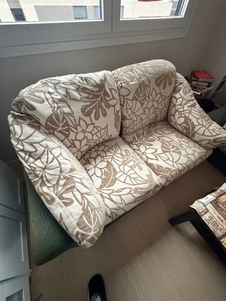 Sofá de 2 plazas tela beige y verde