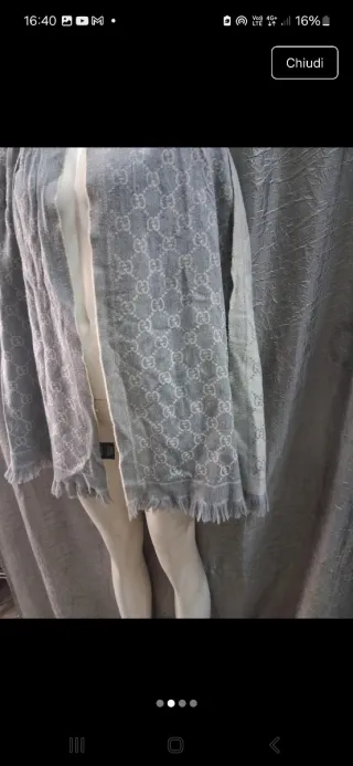 Sciarpa Gucci 100% Lana Grigia cm 170