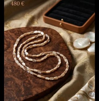 Collana vera perla beige e marrone