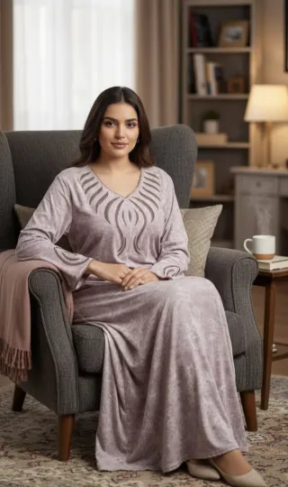 Vestido largo gris y morado